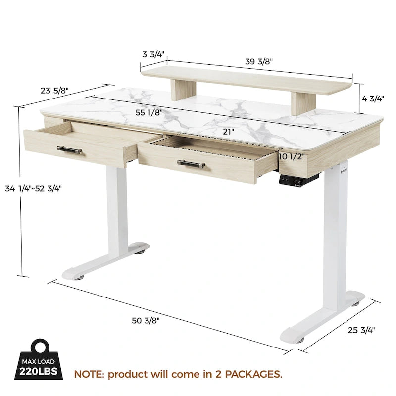 Eureka Ergonomic Bureau debout 55 Slate Stone Bureau de Direction avec 2 Tiroirs et Support Moniteur