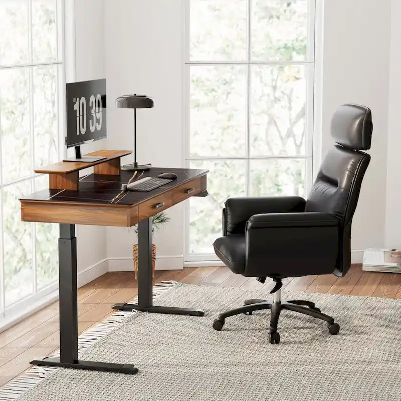 Eureka Ergonomic Bureau debout 55 Slate Stone Bureau de Direction avec 2 Tiroirs et Support Moniteur