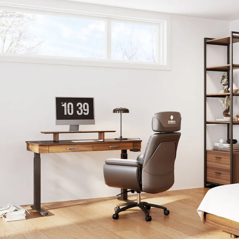 Eureka Ergonomic Bureau debout 55 Slate Stone Bureau de Direction avec 2 Tiroirs et Support Moniteur