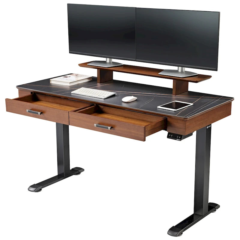 Eureka Ergonomic Bureau debout 55 Slate Stone Bureau de Direction avec 2 Tiroirs et Support Moniteur