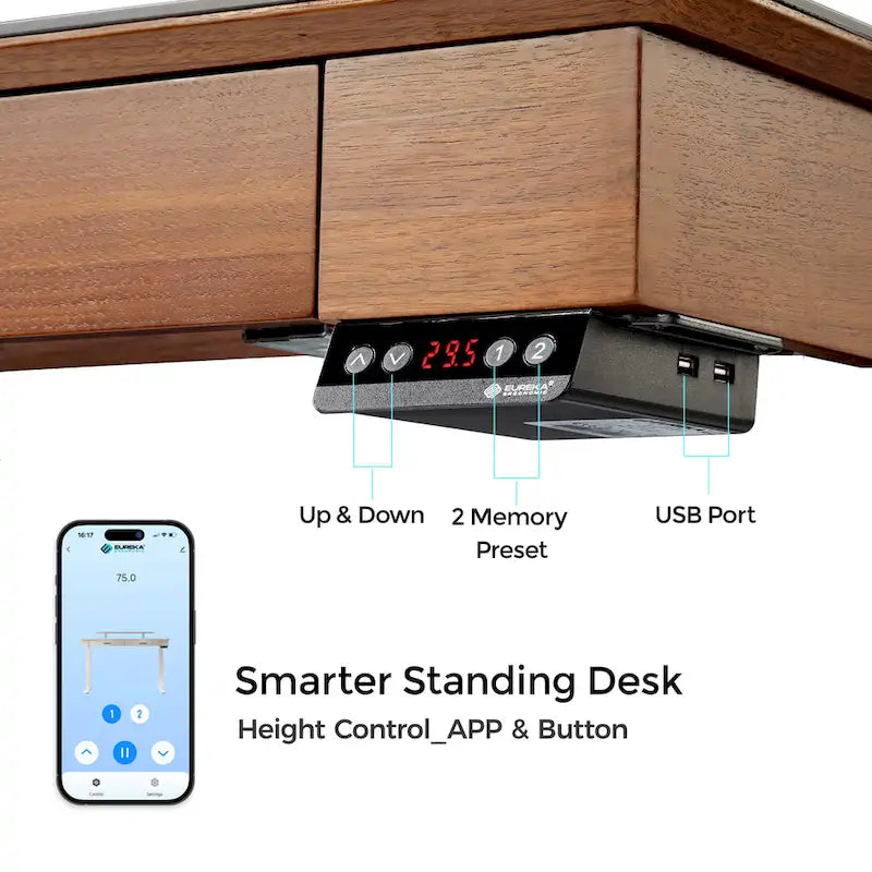 Eureka Ergonomic Bureau debout 55 Slate Stone Bureau de Direction avec 2 Tiroirs et Support Moniteur