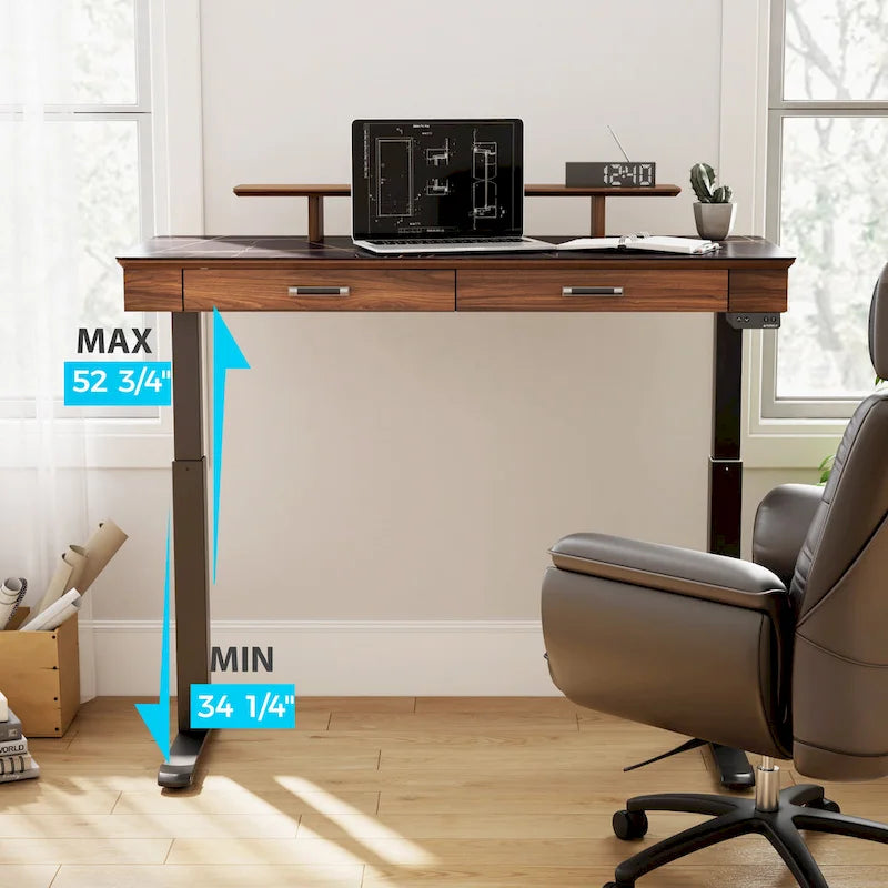 Eureka Ergonomic Bureau debout 55 Slate Stone Bureau de Direction avec 2 Tiroirs et Support Moniteur
