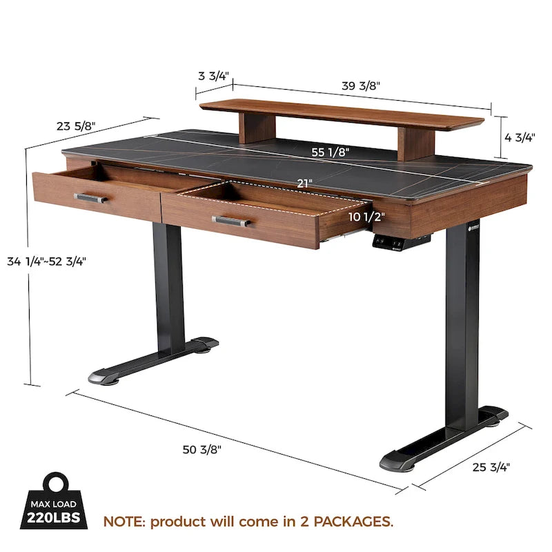 Eureka Ergonomic Bureau debout 55 Slate Stone Bureau de Direction avec 2 Tiroirs et Support Moniteur