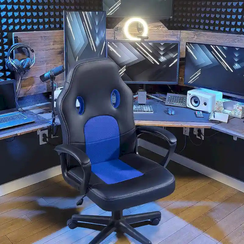 Chaise de bureau et de jeu en cuir à dossier haut Homall