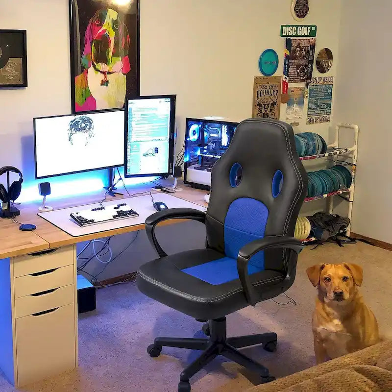 Chaise de bureau et de jeu en cuir à dossier haut Homall