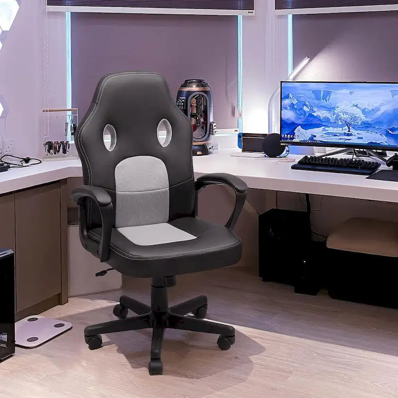 Chaise de bureau et de jeu en cuir à dossier haut Homall