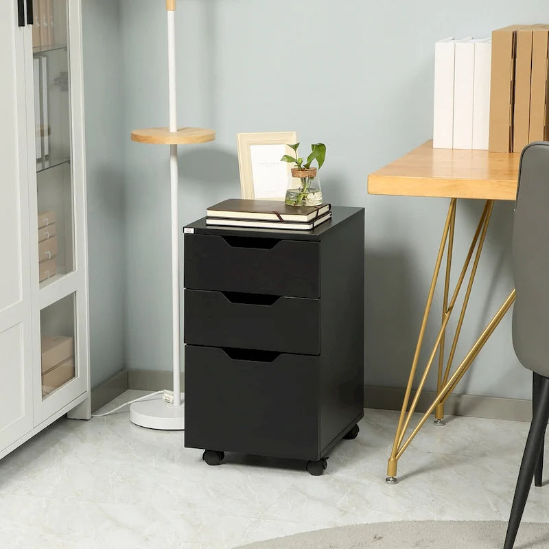 HOMCOM Meuble de Rangement à 3 Tiroirs sur Roulettes, Support d'Imprimante, Meuble de Classement Vertical