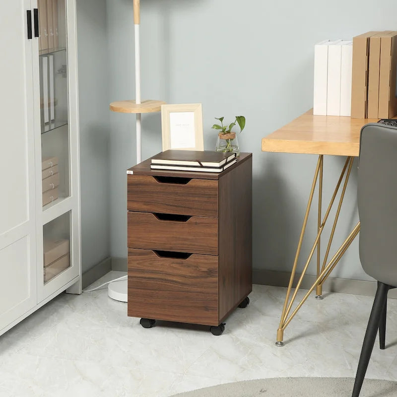 HOMCOM Meuble de Rangement à 3 Tiroirs sur Roulettes, Support d'Imprimante, Meuble de Classement Vertical