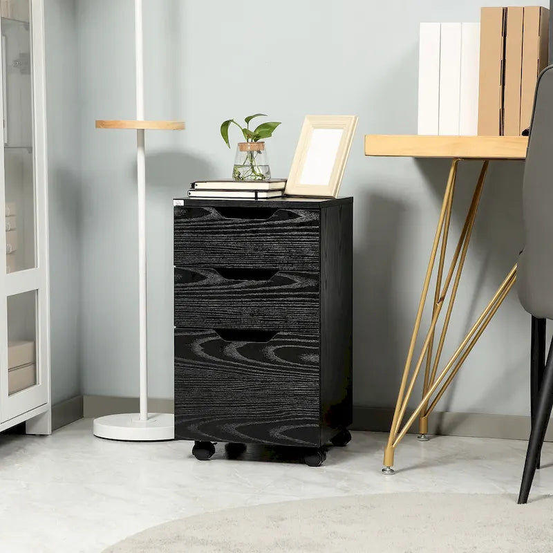 HOMCOM Meuble de Rangement à 3 Tiroirs sur Roulettes, Support d'Imprimante, Meuble de Classement Vertical