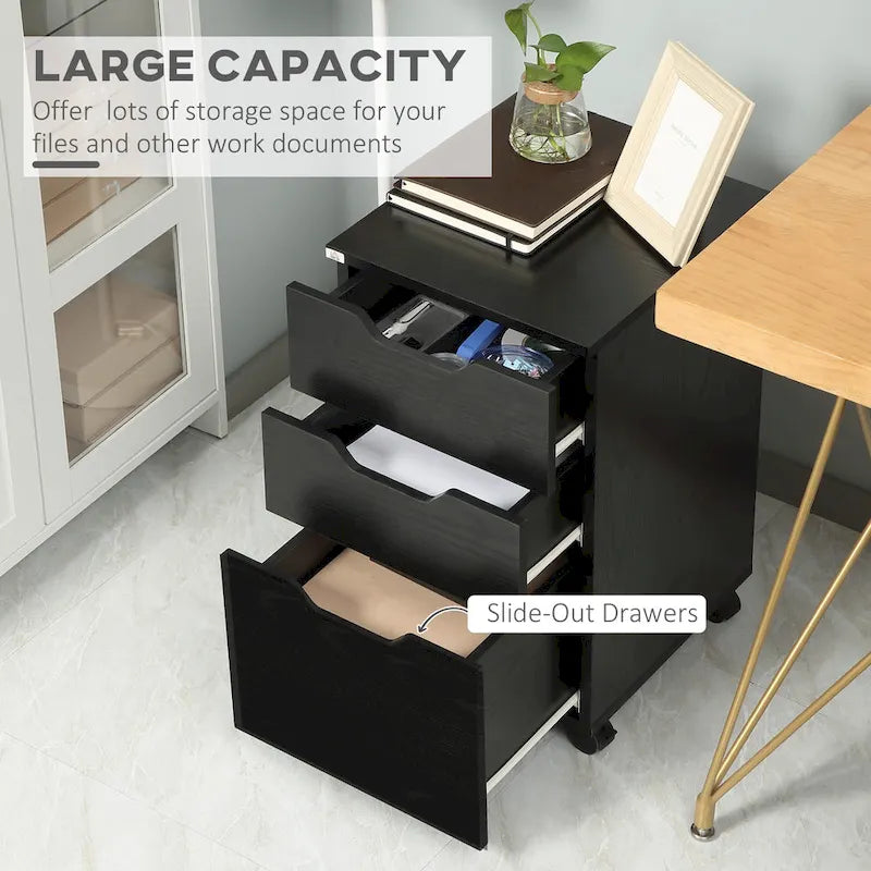 HOMCOM Meuble de Rangement à 3 Tiroirs sur Roulettes, Support d'Imprimante, Meuble de Classement Vertical