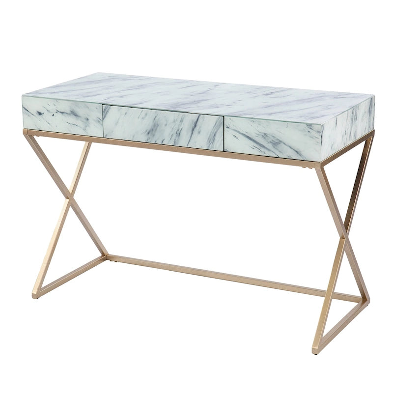 SEI Furniture Kewen – Bureau en pierre blanche, style glamour