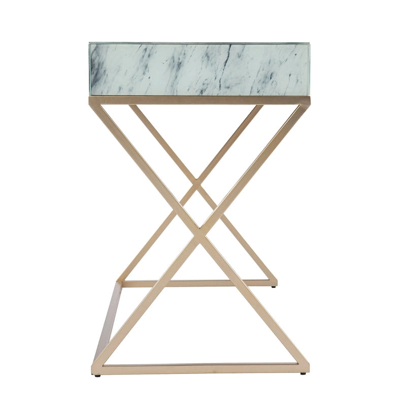 SEI Furniture Kewen – Bureau en pierre blanche, style glamour