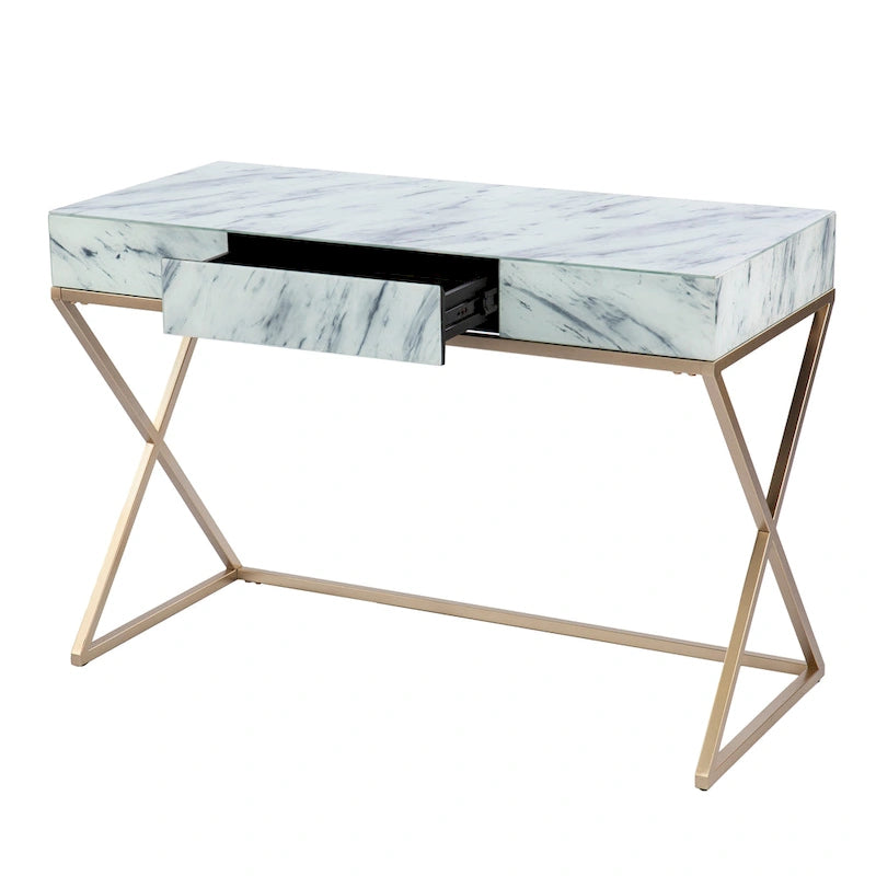SEI Furniture Kewen – Bureau en pierre blanche, style glamour