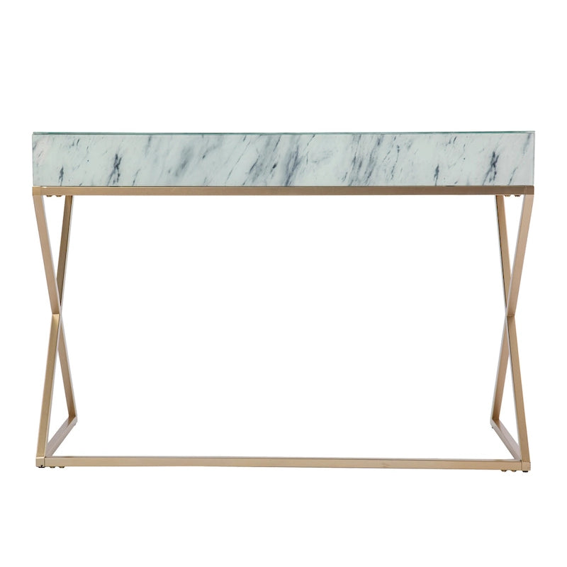 SEI Furniture Kewen – Bureau en pierre blanche, style glamour
