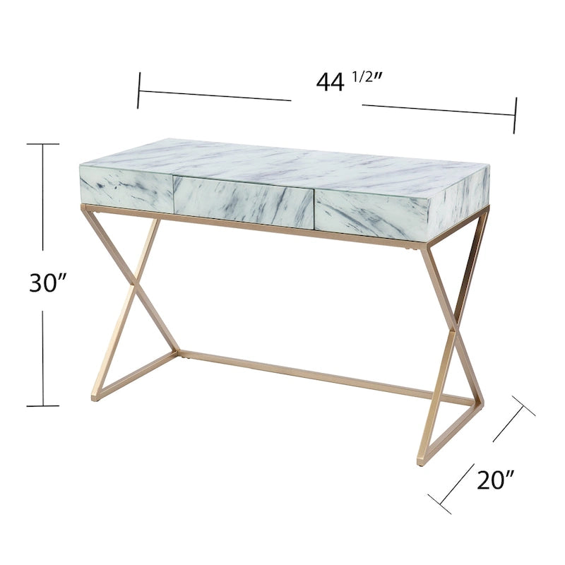 SEI Furniture Kewen – Bureau en pierre blanche, style glamour