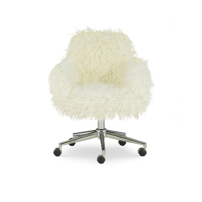Chaise de bureau en fausse fourrure blanc cassé ambre