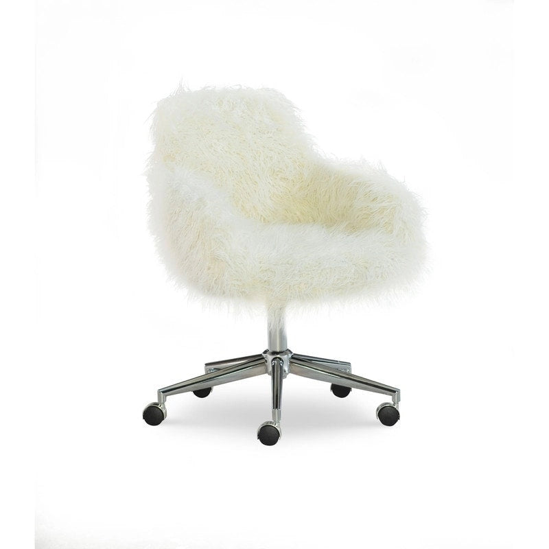 Chaise de bureau en fausse fourrure blanc cassé ambre