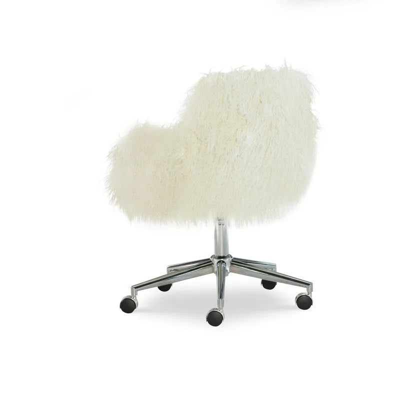 Chaise de bureau en fausse fourrure blanc cassé ambre