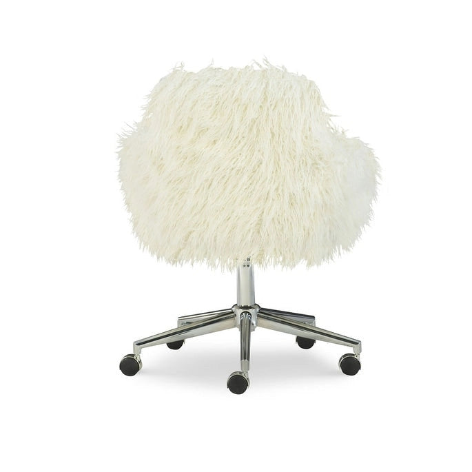 Chaise de bureau en fausse fourrure blanc cassé ambre