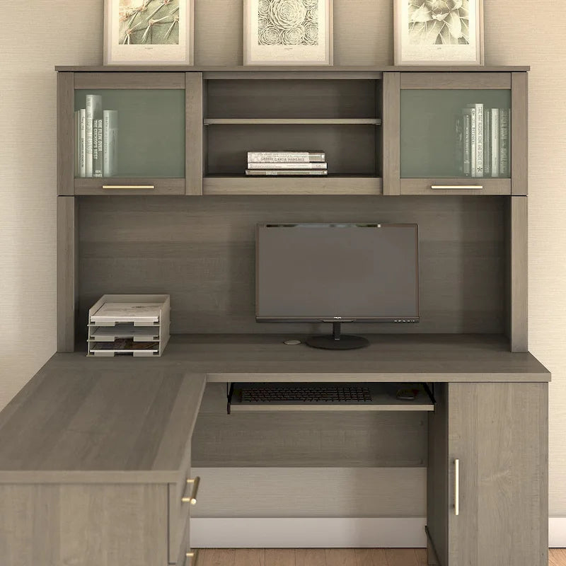 Bush Furniture Somerset Ash Gray Armoire de rangement de 60 po pour bureau en L – 59,09 L x 12,50 P x 35,69 H