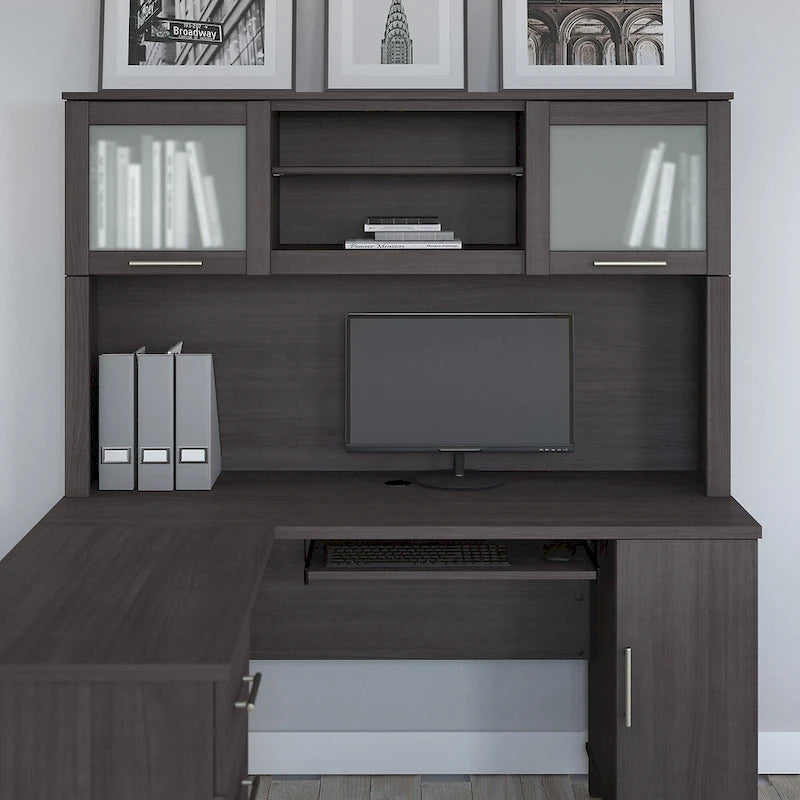 Bush Furniture Somerset Ash Gray Armoire de rangement de 60 po pour bureau en L – 59,09 L x 12,50 P x 35,69 H