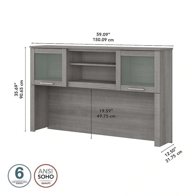 Bush Furniture Somerset Ash Gray Armoire de rangement de 60 po pour bureau en L – 59,09 L x 12,50 P x 35,69 H