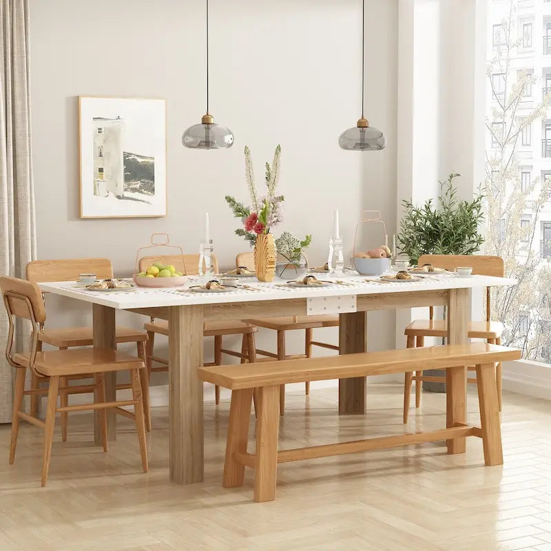 Bureau rectangulaire en bois Table à manger extensible Table sur pied