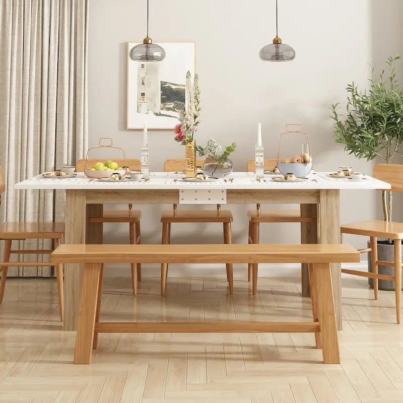 Bureau rectangulaire en bois Table à manger extensible Table sur pied