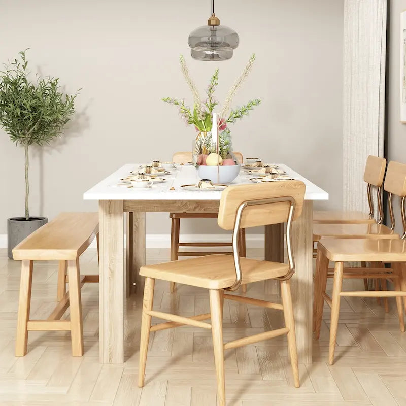 Bureau rectangulaire en bois Table à manger extensible Table sur pied