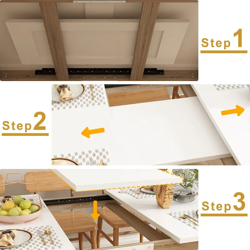 Bureau rectangulaire en bois Table à manger extensible Table sur pied