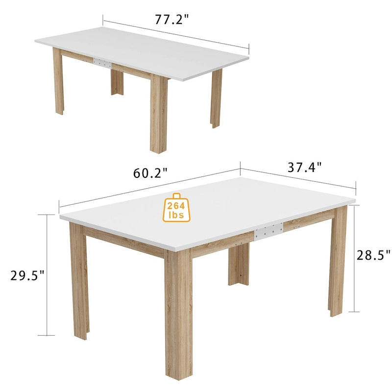 Bureau rectangulaire en bois Table à manger extensible Table sur pied