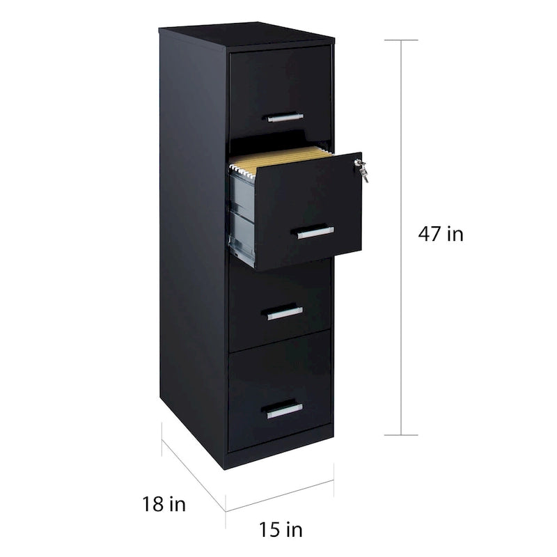 Classeur métallique noir Space Solutions à 4 tiroirs, profondeur de 18 pouces