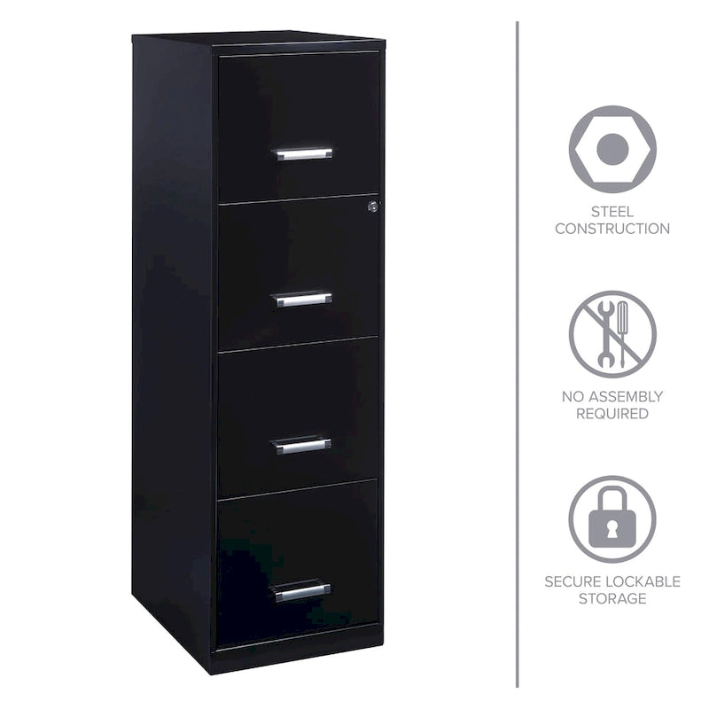 Classeur métallique noir Space Solutions à 4 tiroirs, profondeur de 18 pouces