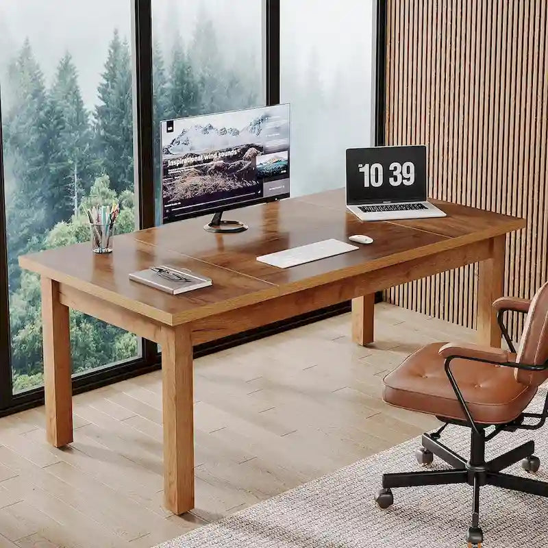 Bureau de direction de 71 pouces, bureau d'ordinateur de style rustique pour le bureau à domicile