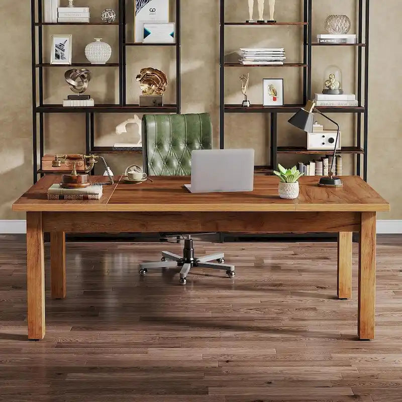 Bureau de direction de 71 pouces, bureau d'ordinateur de style rustique pour le bureau à domicile