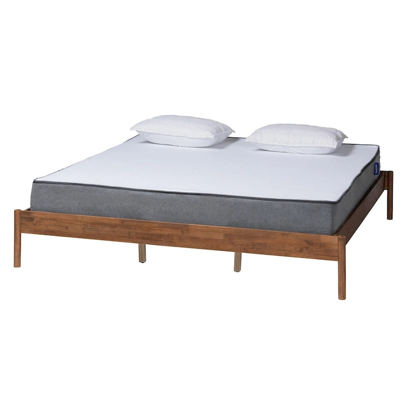 Cadre de lit Queen Size en bois de frêne et noyer, fini Agatis Mid-Century Modern
