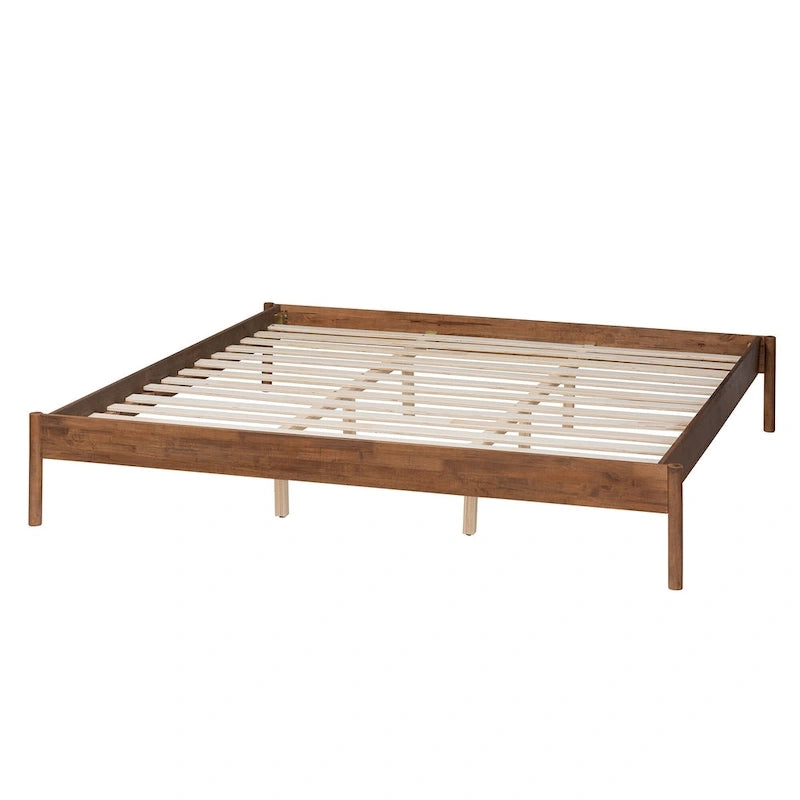 Cadre de lit Queen Size en bois de frêne et noyer, fini Agatis Mid-Century Modern