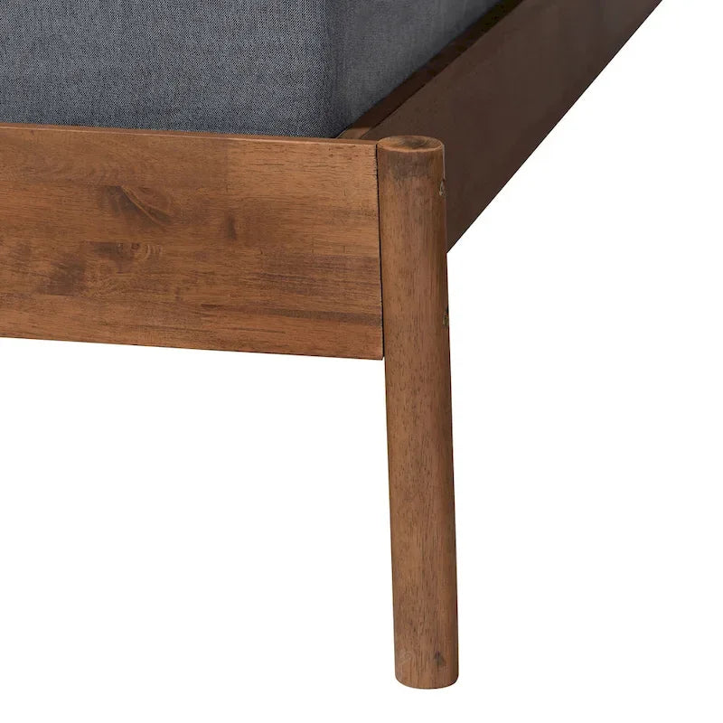 Cadre de lit Queen Size en bois de frêne et noyer, fini Agatis Mid-Century Modern