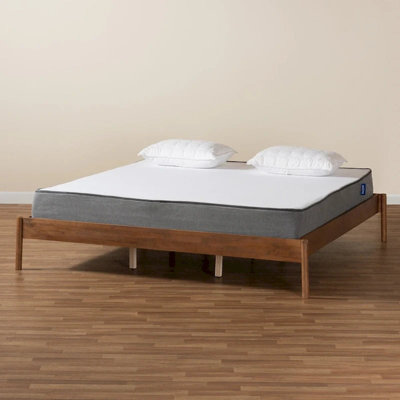 Cadre de lit Queen Size en bois de frêne et noyer, fini Agatis Mid-Century Modern
