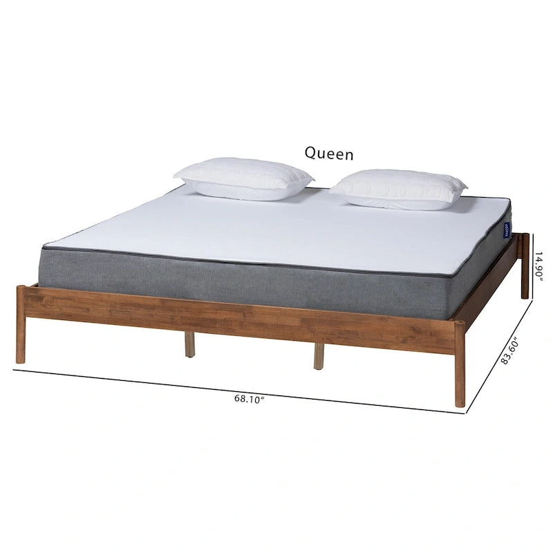 Cadre de lit Queen Size en bois de frêne et noyer, fini Agatis Mid-Century Modern