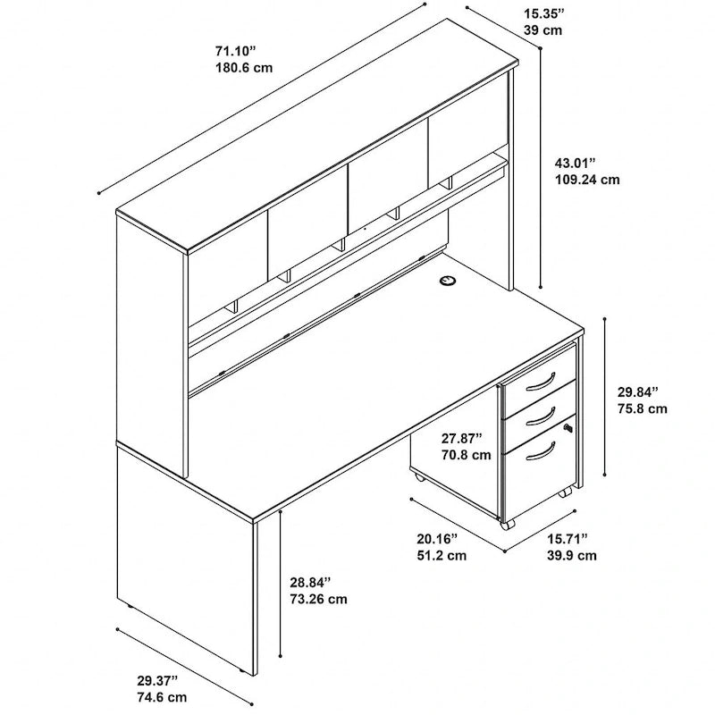 Bureau 72 x 30 de la série C avec huche et tiroirs par Bush Business Furniture