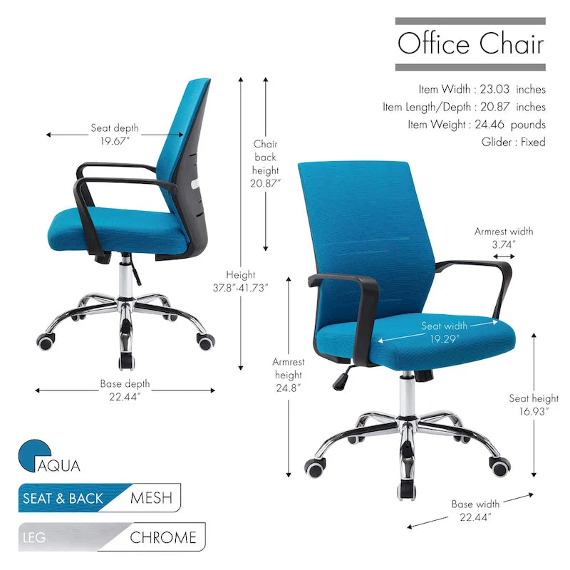 Chaise de bureau ergonomique en maille Balzac Porthos Home avec base à roulettes chromée