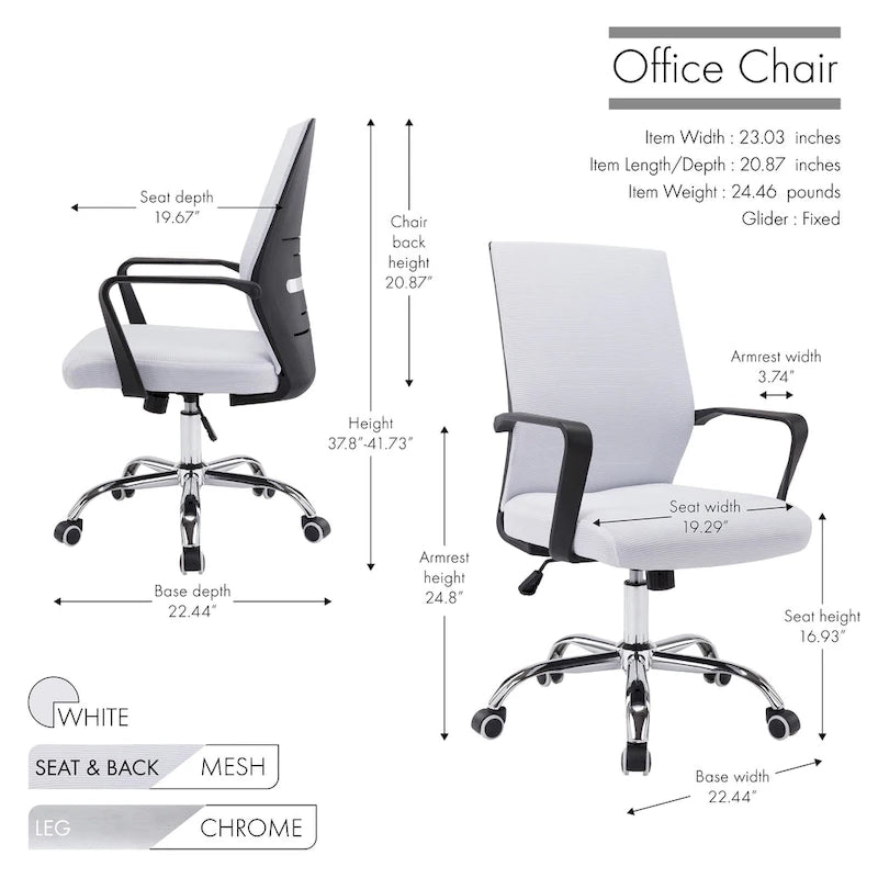 Chaise de bureau ergonomique en maille Balzac Porthos Home avec base à roulettes chromée
