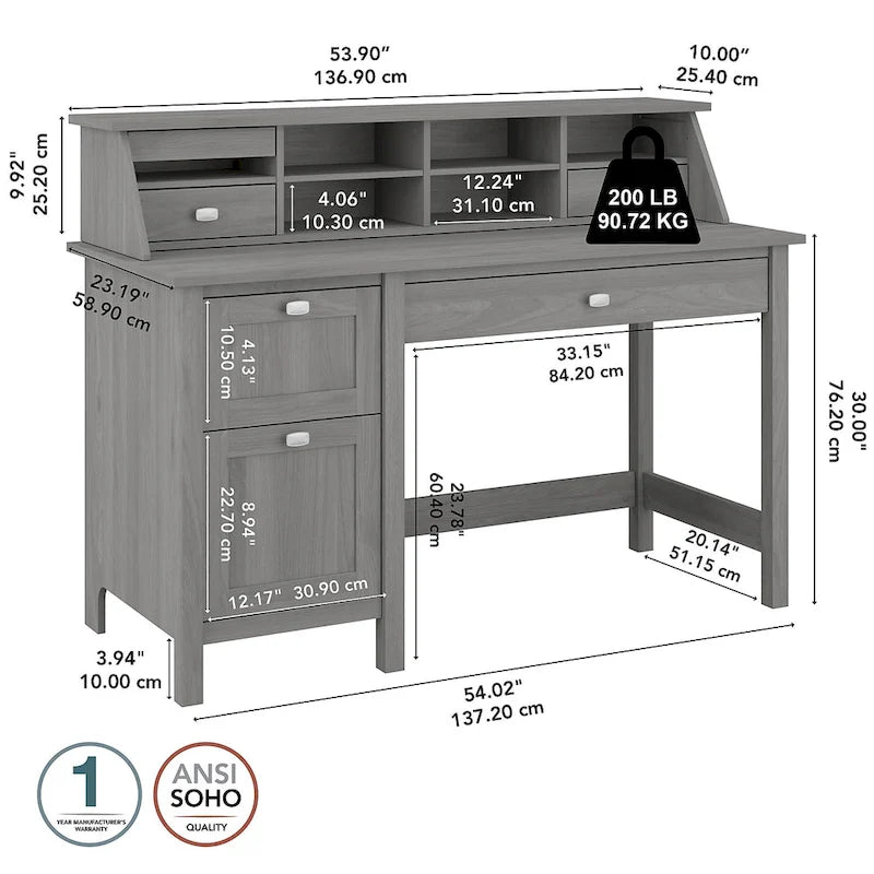 Bureau informatique Broadview 54W avec organisateur de bureau par Bush Furniture