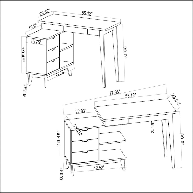 Bureau informatique pivotant en bois bicolore Somette Modern