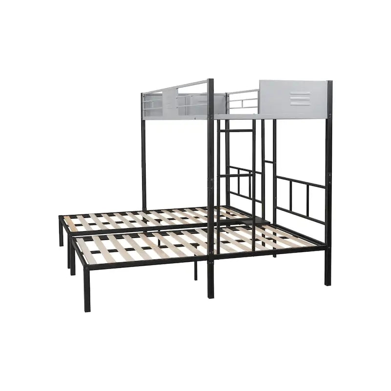 Lit superposé triple avec panneau d'aération/ Cadre métallique robuste/ Lattes en bois silencieuses/ Séparable en trois lits/ Pas besoin de sommier tapissier