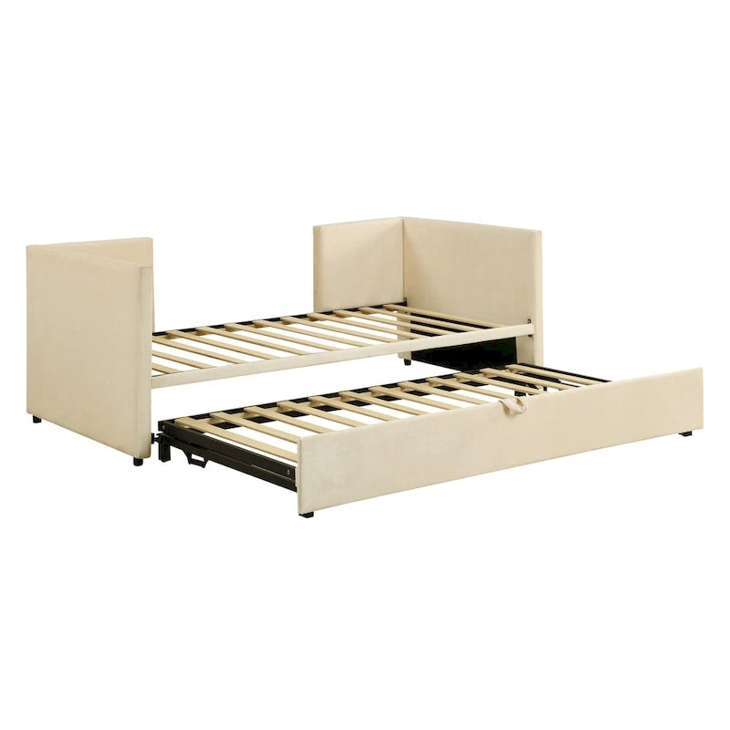 Lit de repos capitonné simple avec lit gigogne escamotable, Beige