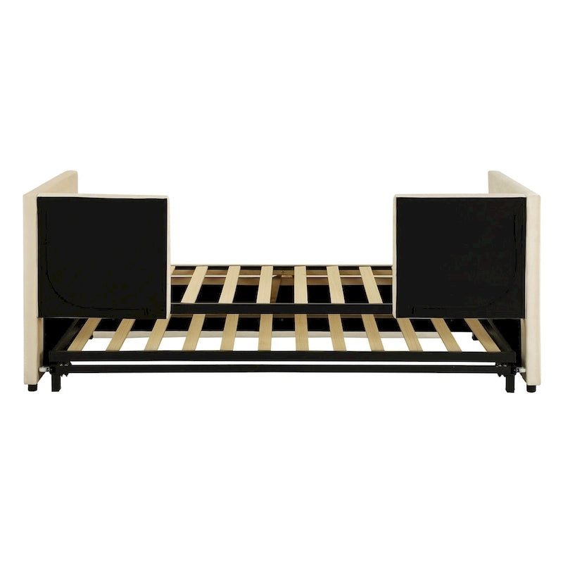 Lit de repos capitonné simple avec lit gigogne escamotable, Beige