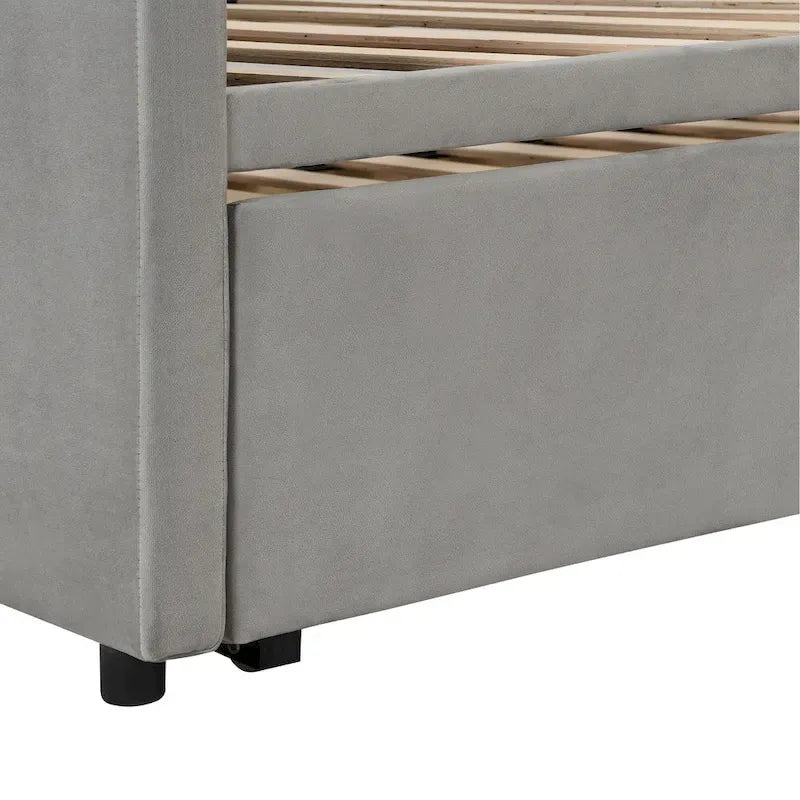 Lit de repos capitonné simple avec lit gigogne escamotable, Beige
