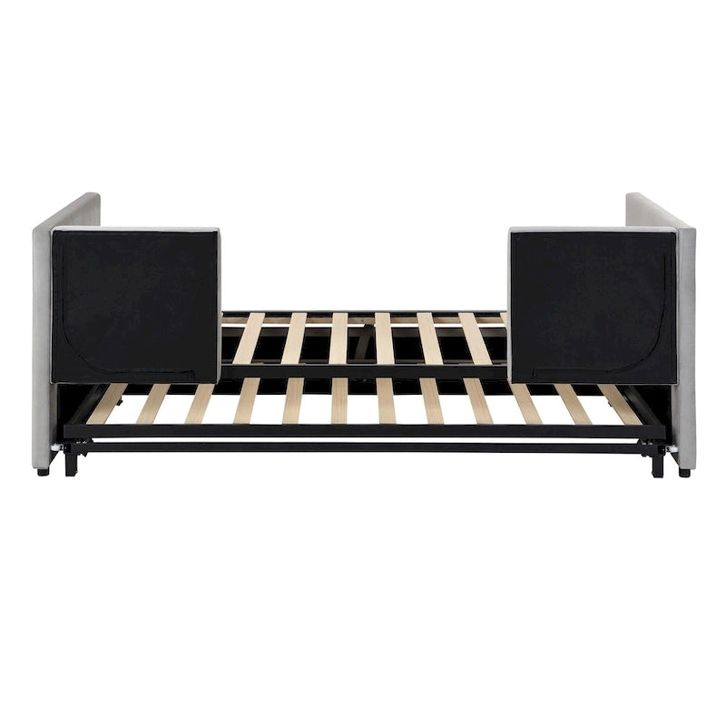 Lit de repos capitonné simple avec lit gigogne escamotable, Beige